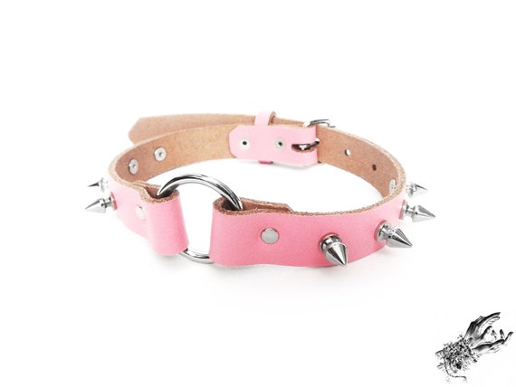 Pink Studded O Ring Choker Pink Spiked O Choker Pink Studded O