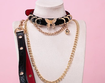 Black & Gold Butterfly Choker - Pastel Goth Collar, Harajuku Fashion Necklace, E-Girl Jewellery