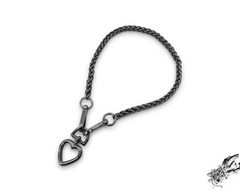 Black Chunky Chain and Heart Ring Choker, Black Chunky Chain Choker, Black Metal Heart Choker, Black Chained Heart Choker, Grunge Choker