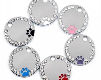 Personalized Engraved Diamante Pet Tag - Custom Paw Print Charm for BDSM Choker