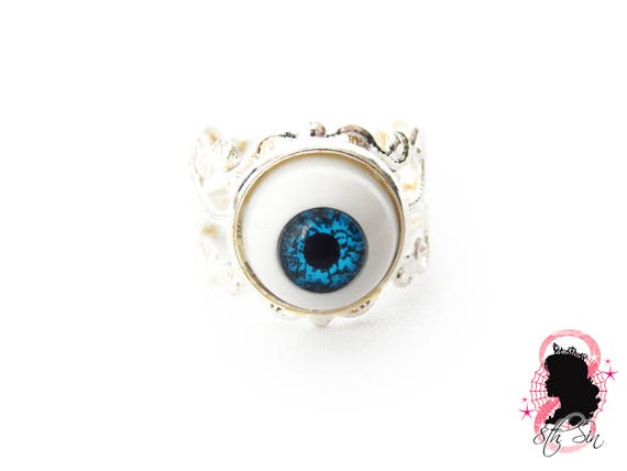Antique Silver Eyeball Ring Blue Eyeball Ring Brown Eyeball Ring