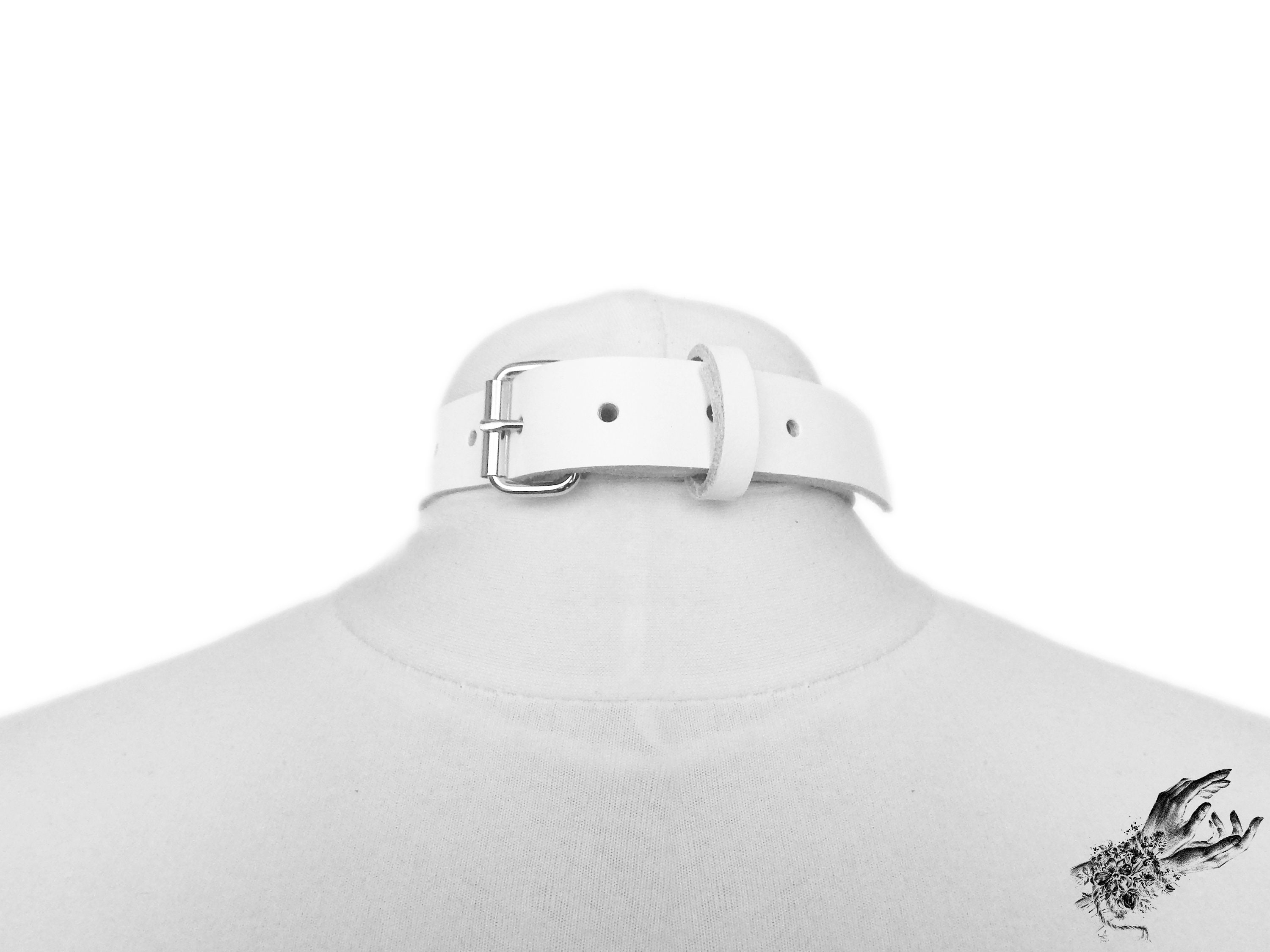Choker In Pelle Bianco E Nero Con Anello Pesante E Anello A D | Regolabile | Fatto A Mano