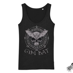 Black Gym Bat Skull Tank Top, Gothic Gym Top, Alternative Gymwear, Gothic Yoga Vest, Health Goth Fashion, Bat Skull Gift, Occult Vest Top