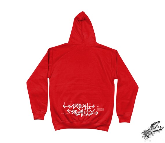 Red Virtual Reality Hoodie Red Cyberpunk Hoodie Japanese Cyberpunk Hoodie Health Goth Hoodie Red Cyberpunk Workout Red Vaporwave Hoodie
