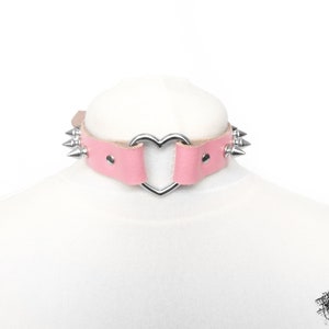 Pink Studded Heart Ring Choker, Pink Spiked Heart Choker, Pink Studded Heart Ring Collar, Pink Love Slave Collar, Pink Spiked Heart Collar image 4