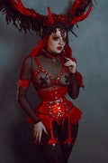 Red Corset Lacing Garter Belt – Vegan Leather Lingerie, Burlesque Costume, Gothic Suspender Belt