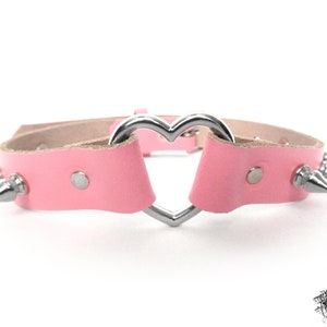 Pink Studded Heart Ring Choker, Pink Spiked Heart Choker, Pink Studded Heart Ring Collar, Pink Love Slave Collar, Pink Spiked Heart Collar image 3