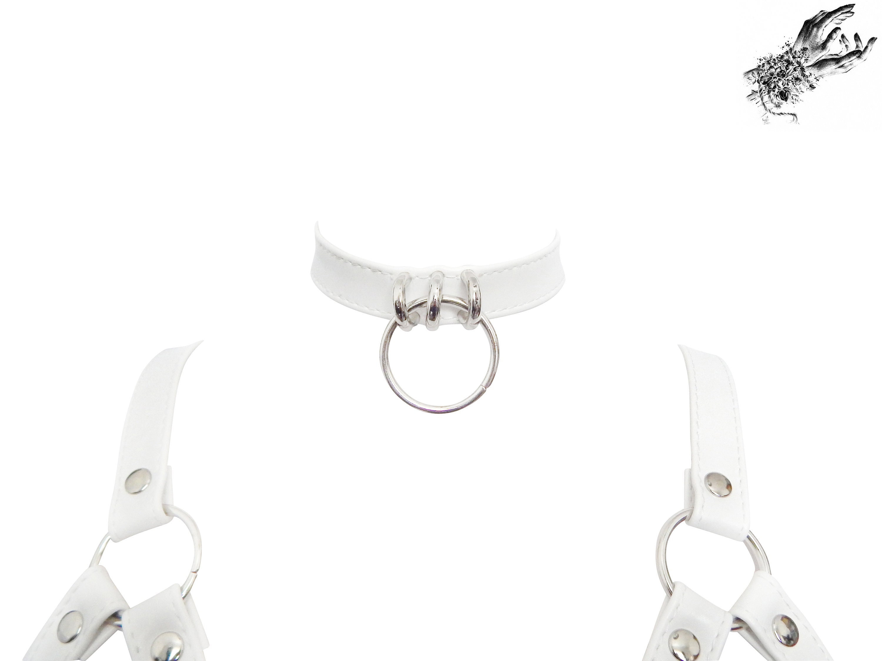 White Vegan Leather Corset Harness, Detachable Choker, Handmade