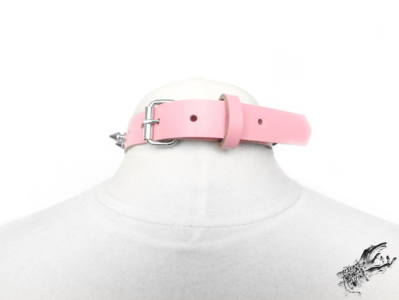 Pink Studded Heart Ring Choker, Pink Spiked Heart Choker, Pink Studded Heart Ring Collar, Pink Love Slave Collar, Pink Spiked Heart Collar image 5