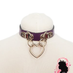 Purple Bound Heart Ring Choker, Purple Bound Heart Ring Collar, Heart and D Ring Choker, D Ring Collar, Restrained Choker, Restrained Collar image 4