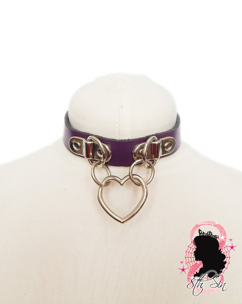 Purple Bound Heart Ring Choker, Purple Bound Heart Ring Collar, Heart and D Ring Choker, D Ring Collar, Restrained Choker, Restrained Collar image 4