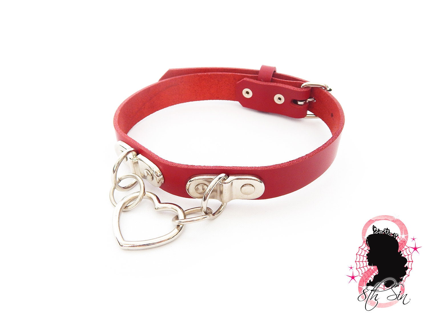 Red Bound Heart Ring Choker, Red Bound Heart Ring Collar, Red Heart and D Ring Choker, D Ring Collar, Restrained Choker, Rope Play Collar