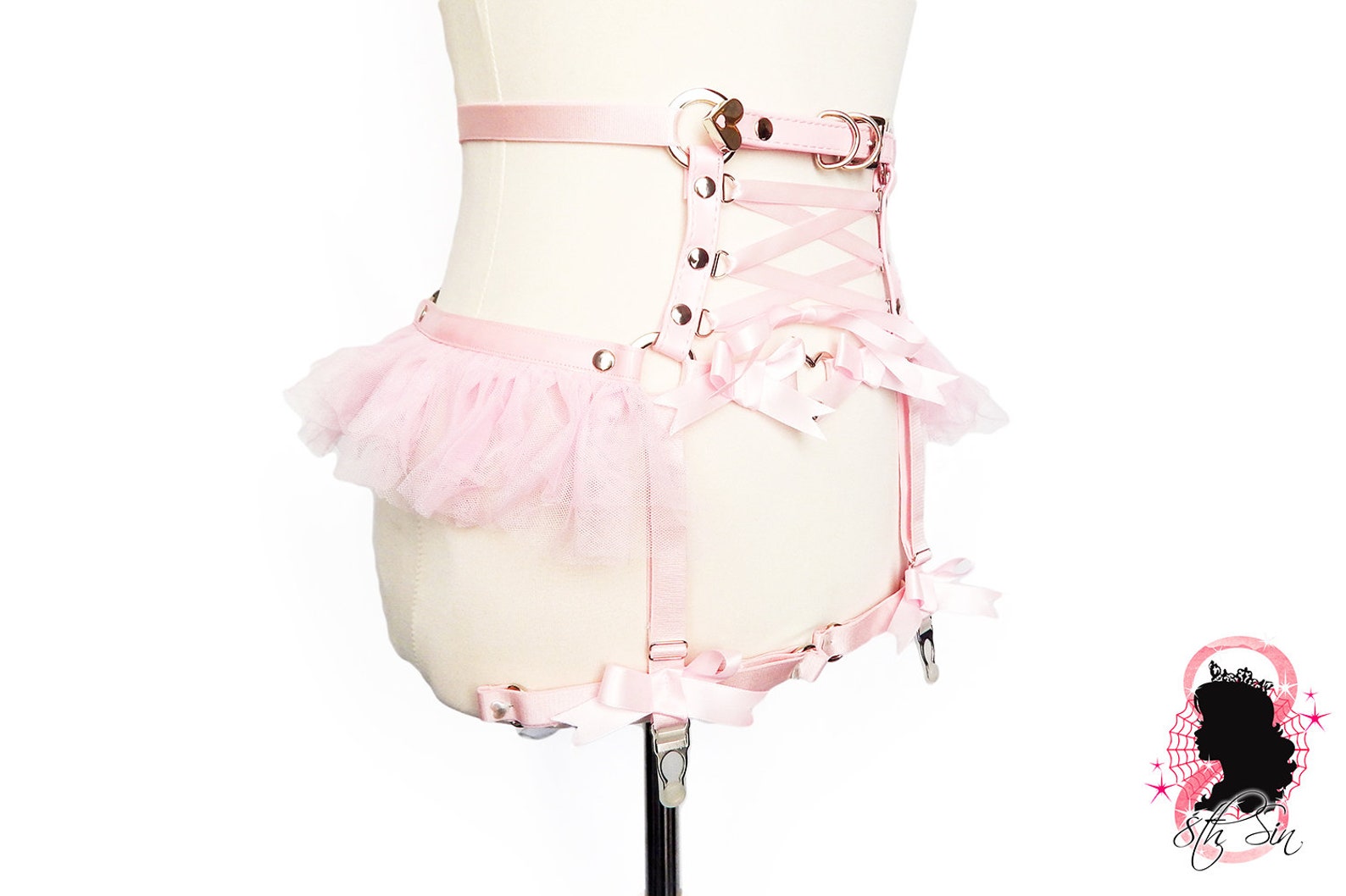 Pink Faux Leather Corset Garter Belt Pink Ribbon Garter Belt Etsy