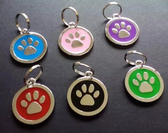 Personalized Engraved Enamel Pet Tag - Custom Paw Print Charm for BDSM Choker
