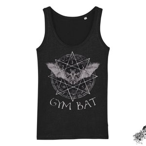 Black Gym Bat Tank Top, Gothic Gym Top, Alternative Gymwear, Gothic Yoga Vest, Health Goth Fashion, Vampire Bat Gift, Occult Vest Top