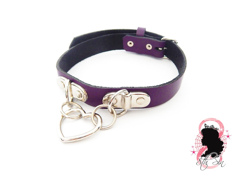 Purple Bound Heart Ring Choker, Purple Bound Heart Ring Collar, Heart and D Ring Choker, D Ring Collar, Restrained Choker, Restrained Collar image 1