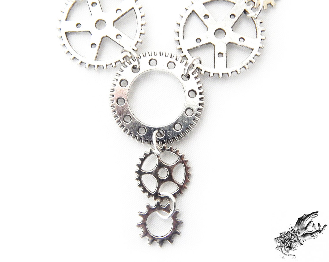 Antique Silver Gears Necklace Steampunk Gear Necklace Etsy