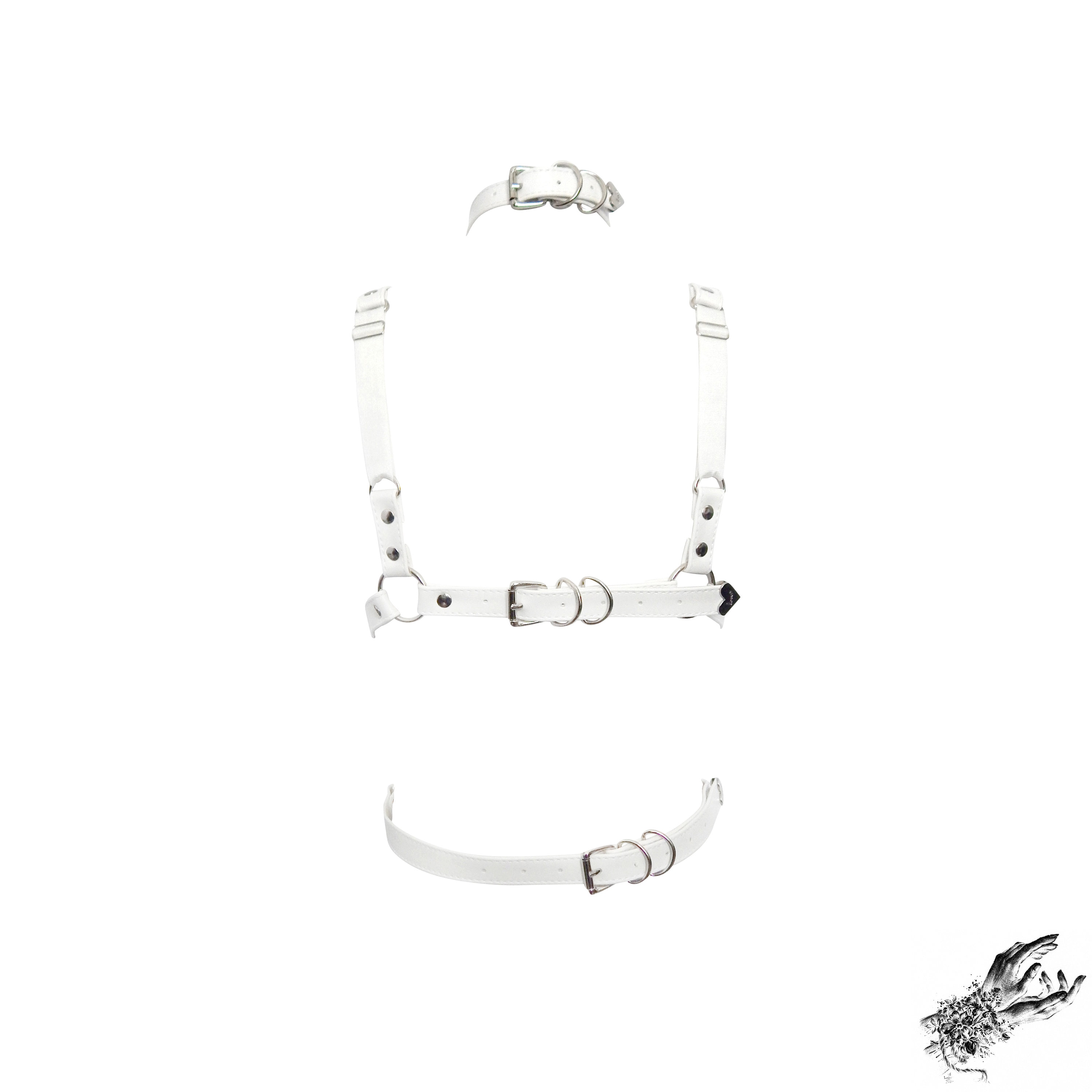 White Vegan Leather Corset Harness, Detachable Choker, Handmade