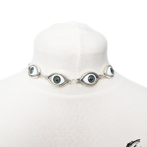 Antique Silver Evil Eye Choker Necklace, Evil Eye Necklace, Eyeball Necklace, Blue Evil Eye Necklace, Silver Evil Eye Necklace image 5
