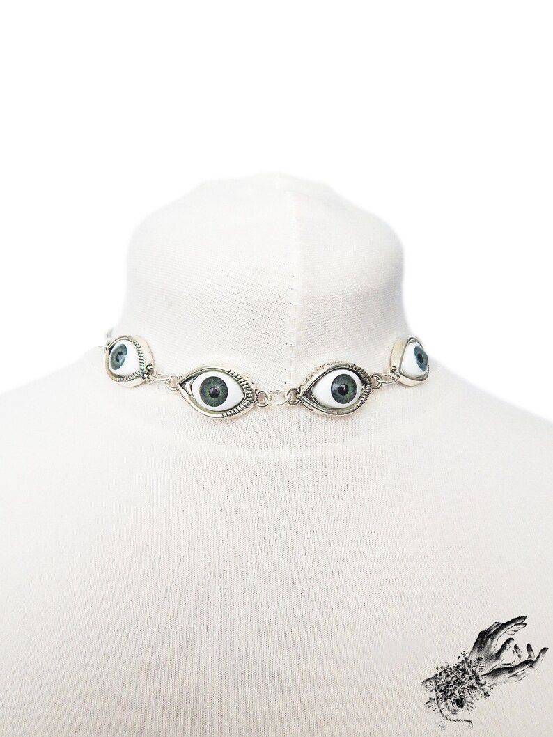 Antique Silver Evil Eye Choker Necklace, Evil Eye Necklace, Eyeball Necklace, Blue Evil Eye Necklace, Silver Evil Eye Necklace image 5