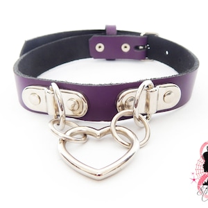 Purple Bound Heart Ring Choker, Purple Bound Heart Ring Collar, Heart and D Ring Choker, D Ring Collar, Restrained Choker, Restrained Collar image 3