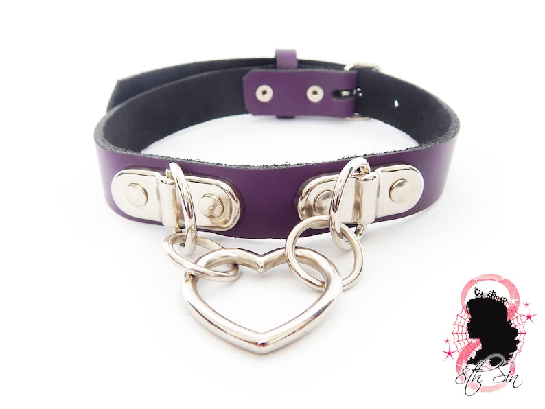 Purple Bound Heart Ring Choker, Purple Bound Heart Ring Collar, Heart and D Ring Choker, D Ring Collar, Restrained Choker, Restrained Collar image 3