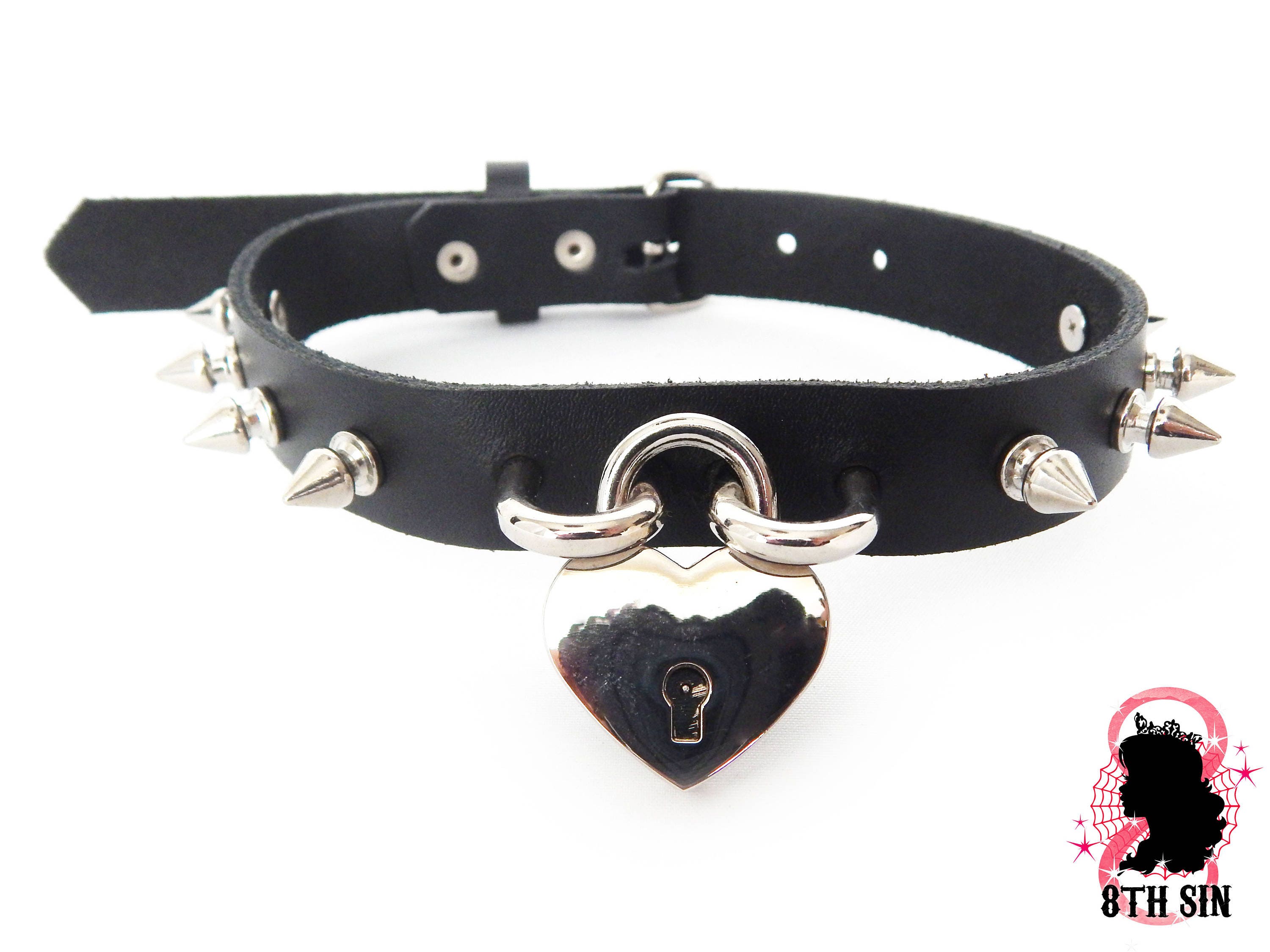 Black Studded Heart Padlock Choker with Key Black Heart Lock Etsy