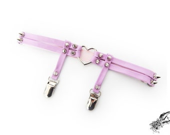 Lilac Heart Ring Garter, Lilac Heart Garter, Lilac Leather Garter, Leather Heart Thigh Garter, Lilac Heart Ring Garter, Creepy Cute Garter
