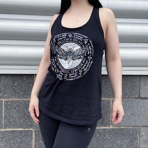 Black Deaths-head Moth Tank Top, Gothic Gym Top, Alternative Gymwear, Gothic Yoga Top, Health Goth, Deathshead Moth Top, Alt Racerback Top