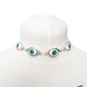 Silver Plated Evil Eye Choker - Witchy Goth Necklace