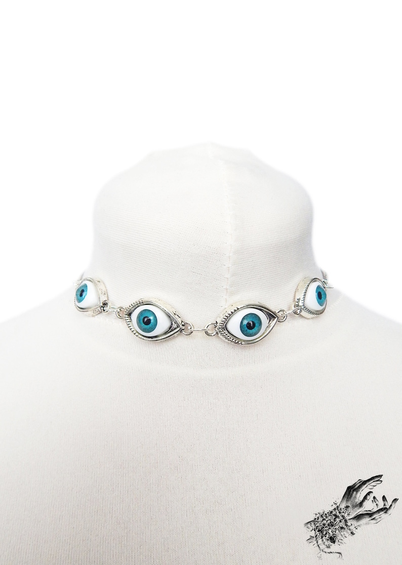 Antique Silver Evil Eye Choker Necklace, Evil Eye Necklace, Eyeball Necklace, Blue Evil Eye Necklace, Silver Evil Eye Necklace image 1
