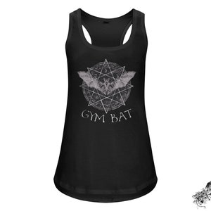 Black Gym Bat Tank Top, Gothic Gym Tank Top, Alternative Gymwear, Gothic Yoga Top, Health Goth Fashion, Vampire Bat Top, Occult Vest Top