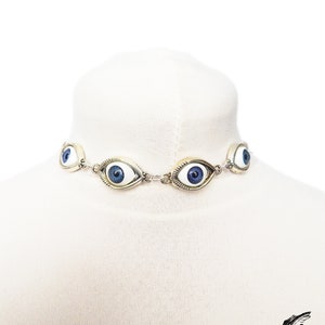 Antique Silver Evil Eye Choker Necklace, Evil Eye Necklace, Eyeball Necklace, Blue Evil Eye Necklace, Silver Evil Eye Necklace image 4