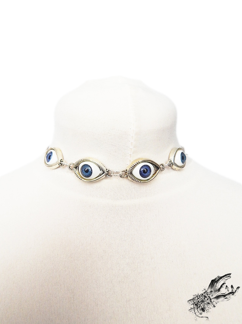 Antique Silver Evil Eye Choker Necklace, Evil Eye Necklace, Eyeball Necklace, Blue Evil Eye Necklace, Silver Evil Eye Necklace image 4