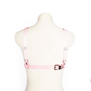 Pink Vegan Leather Cage Harness Bra, Pink O Ring Harness, Pink Vegan Leather Harness Bra, Pink Kitten Play Gear, Pink Plus Size Harness Bra image 5