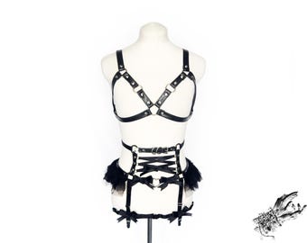 Vegan Leather Cage Corset Harness Set – Gothic BDSM Lingerie