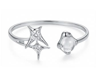 Silver Plated Celestial Crystal Bangle - Adjustable Size, Witchy Goth Jewellery, Y2K Bracelet, Harajuku Fashion