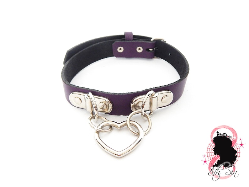 Purple Bound Heart Ring Choker, Purple Bound Heart Ring Collar, Heart and D Ring Choker, D Ring Collar, Restrained Choker, Restrained Collar image 2