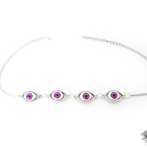 Antique Silver Evil Eye Choker Necklace, Evil Eye Necklace, Eyeball Necklace, Blue Evil Eye Necklace, Silver Evil Eye Necklace image 2