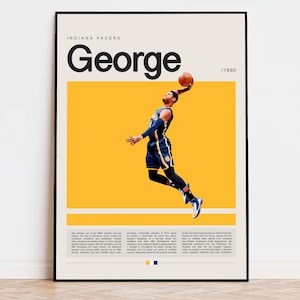 Pôster de Paul George, pôster da NBA, pôster esportivo, moderno de meados do século, fãs da NBA, presente de basquete, pôsteres esportivos para quarto