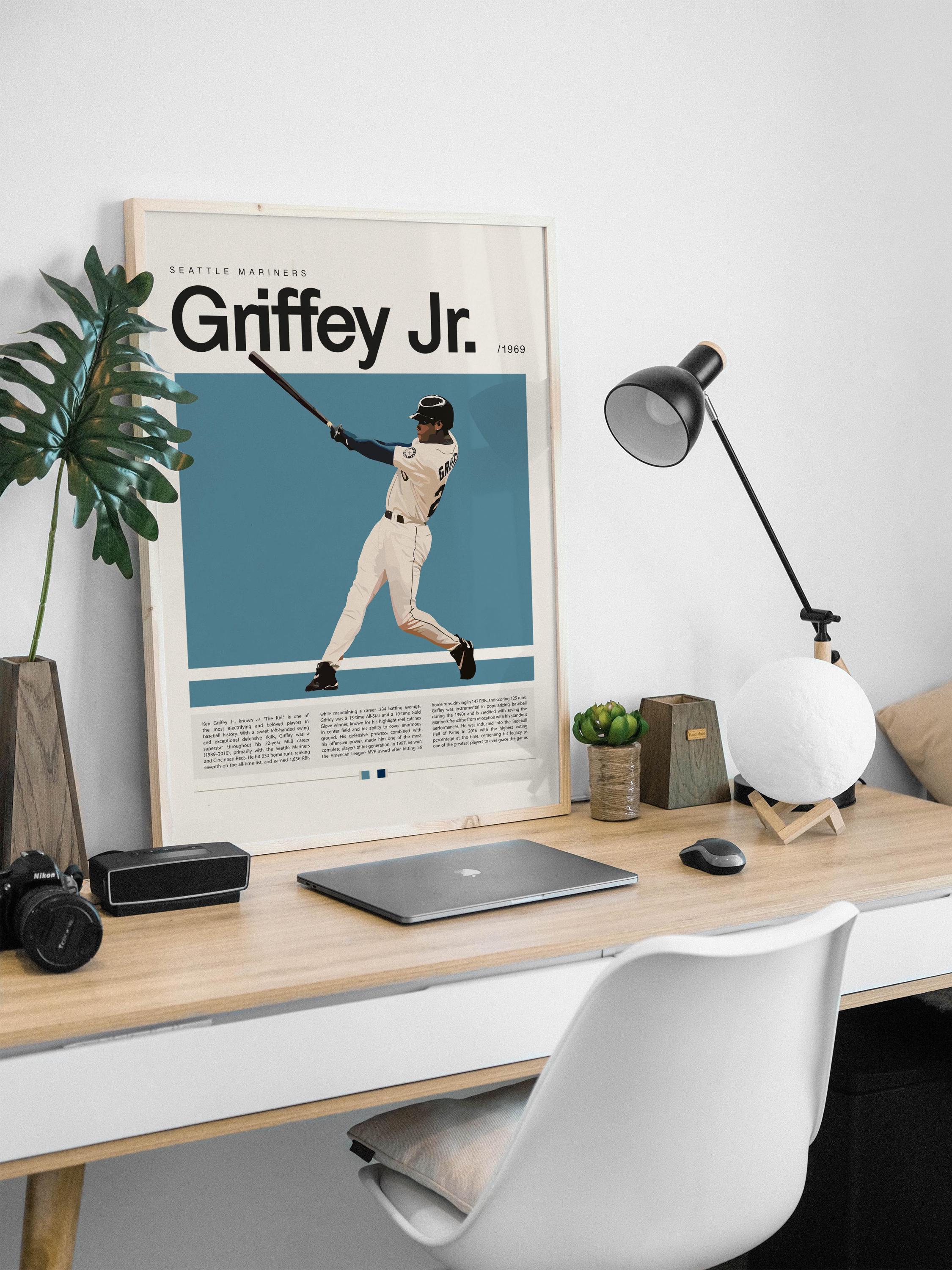 Ken Griffey Jr. Poster Or Canvas – Horizontal Baseball Art, Abstract Style, Made In USA, Perfect For Any Room