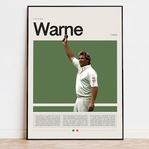 Shane Warne Poster, Cricket Poster, Sports Poster, Modern Sports Art, Cricket Gifts, Cricket Art