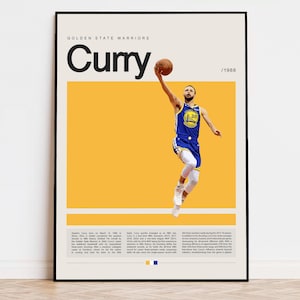 Póster de Steph Curry, Golden State Warriors, póster de la NBA, póster deportivo, estilo moderno de mediados de siglo, fanáticos de la NBA, regalo de baloncesto, pósters deportivos para el dormitorio