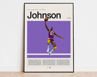 Magic Johnson Poster, NBA Poster, Sports Poster, Mid Century Modern, NBA Fans, Basketball Gift, Sports Bedroom Posters