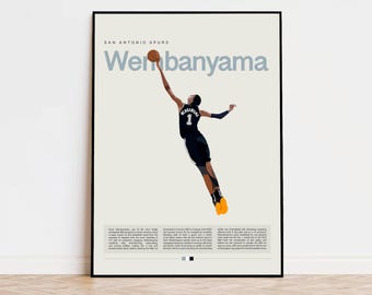Victor Wembanyama Poster, NBA Poster, Sports Poster, Mid Century Modern, NBA Fans, Basketball Gift, Sports Bedroom Posters