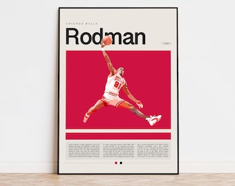 Poster di Dennis Rodman, poster NBA, poster sportivo, Mid Century Modern, fan NBA, regalo di basket, poster sportivi per camera da letto