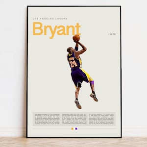 Pôster de Kobe Bryant, pôster da NBA, pôster esportivo, moderno de meados do século, fãs da NBA, presente de basquete, pôsteres esportivos para quarto