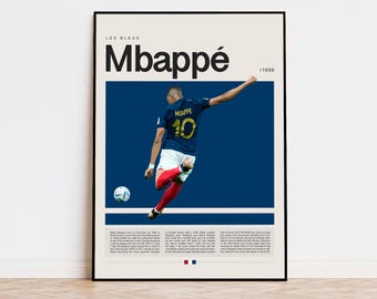 Kylian Mbappé Poster, Football Poster, Soccer Poster Sports Poster, Modern Sports Art, Soccer Player Gift, Football Wall Art