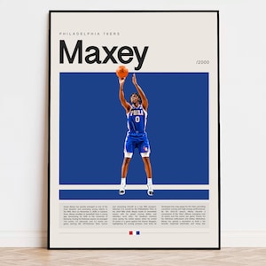 Tyrese Maxey Poster, NBA Poster, Sports Poster, Mid Century Modern, NBA Fans, Basketball Gift, Sports Bedroom Posters