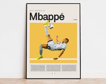 Kylian Mbappé Poster, Football Poster, Soccer Poster Sports Poster, Modern Sports Art, Soccer Player Gift, Football Wall Art